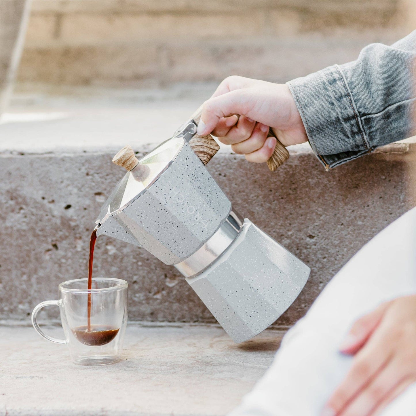 Milano Stone Stovetop Espresso Maker 6 Cup - Fossil Grey