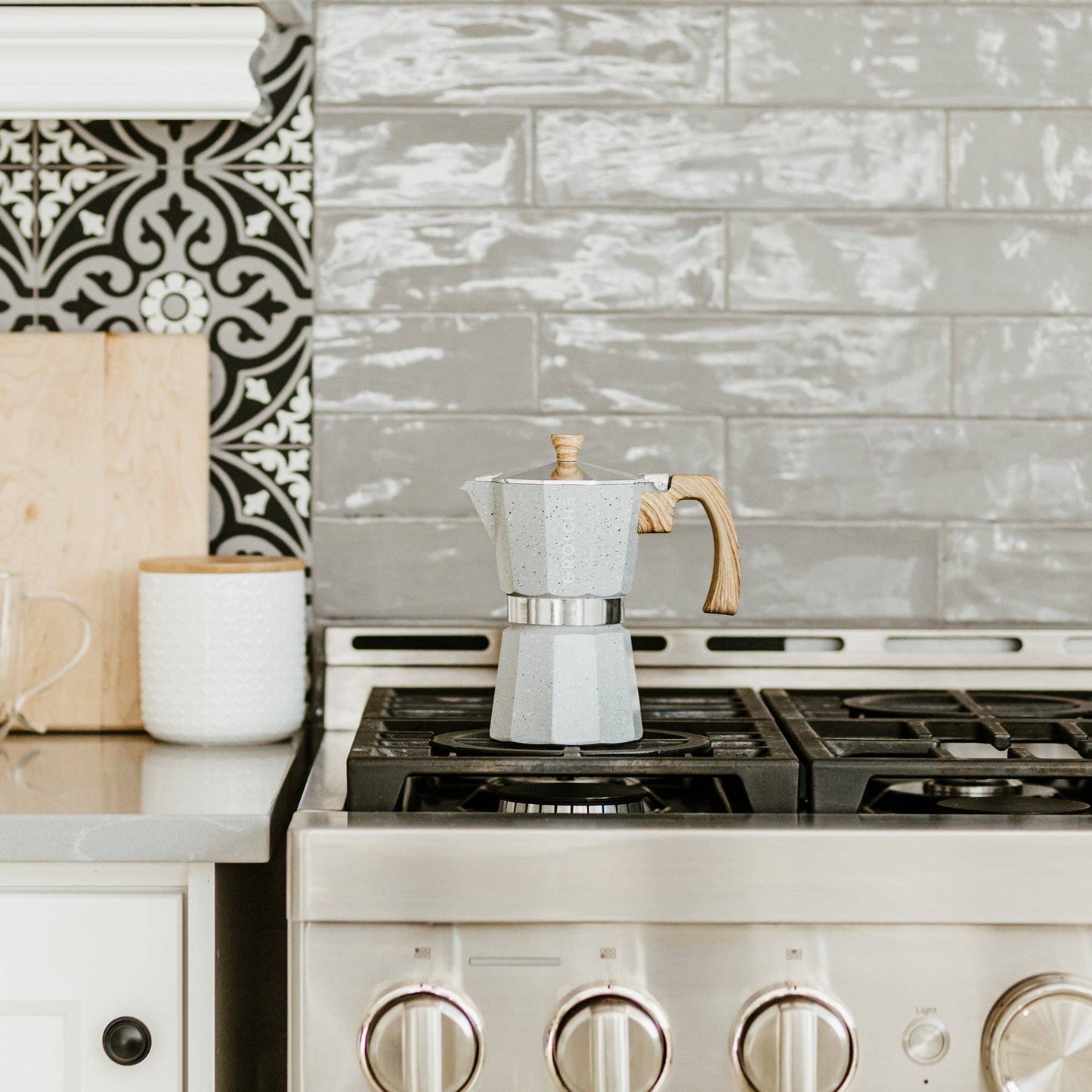Milano Stone Stovetop Espresso Maker 6 Cup - Fossil Grey