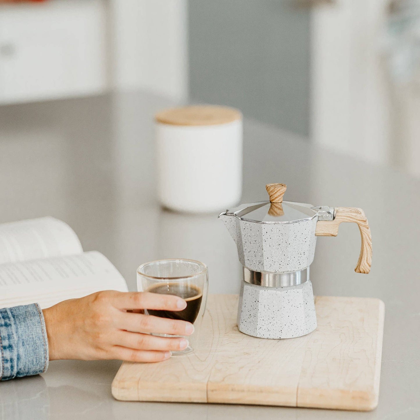 Milano Stone Stovetop Espresso Maker 6 Cup - Fossil Grey