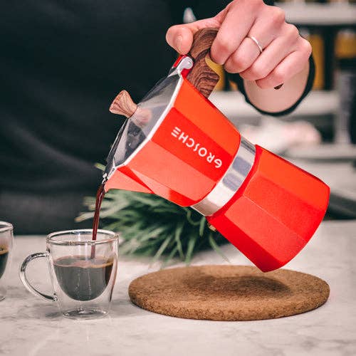 Grosche Milano Stovetop Espresso Maker 6 Cup - Red