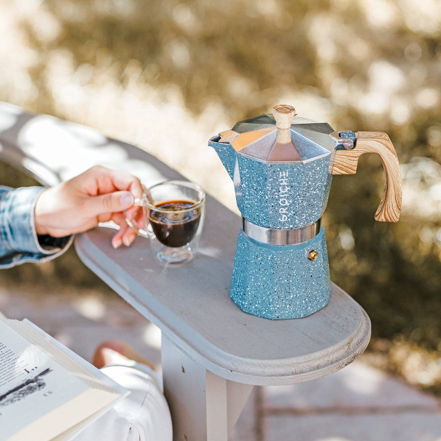 Milano Stone Stovetop Espresso Maker 6-9 Cup  - Indigo Blue