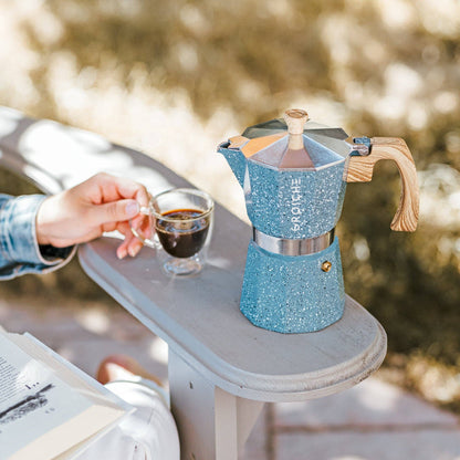 Milano Stone Stovetop Espresso Maker 6-9 Cup  - Indigo Blue