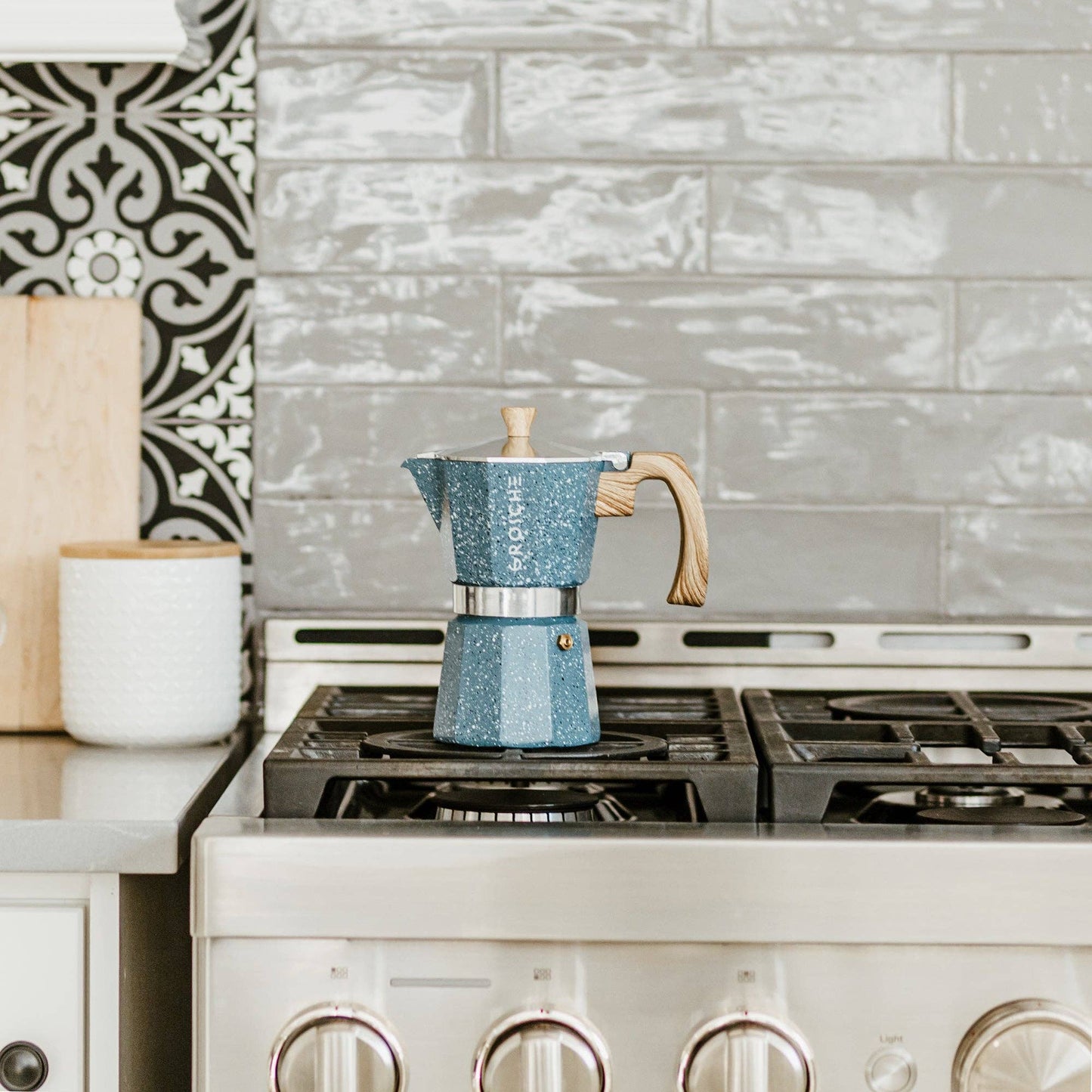 Milano Stone Stovetop Espresso Maker 6-9 Cup  - Indigo Blue