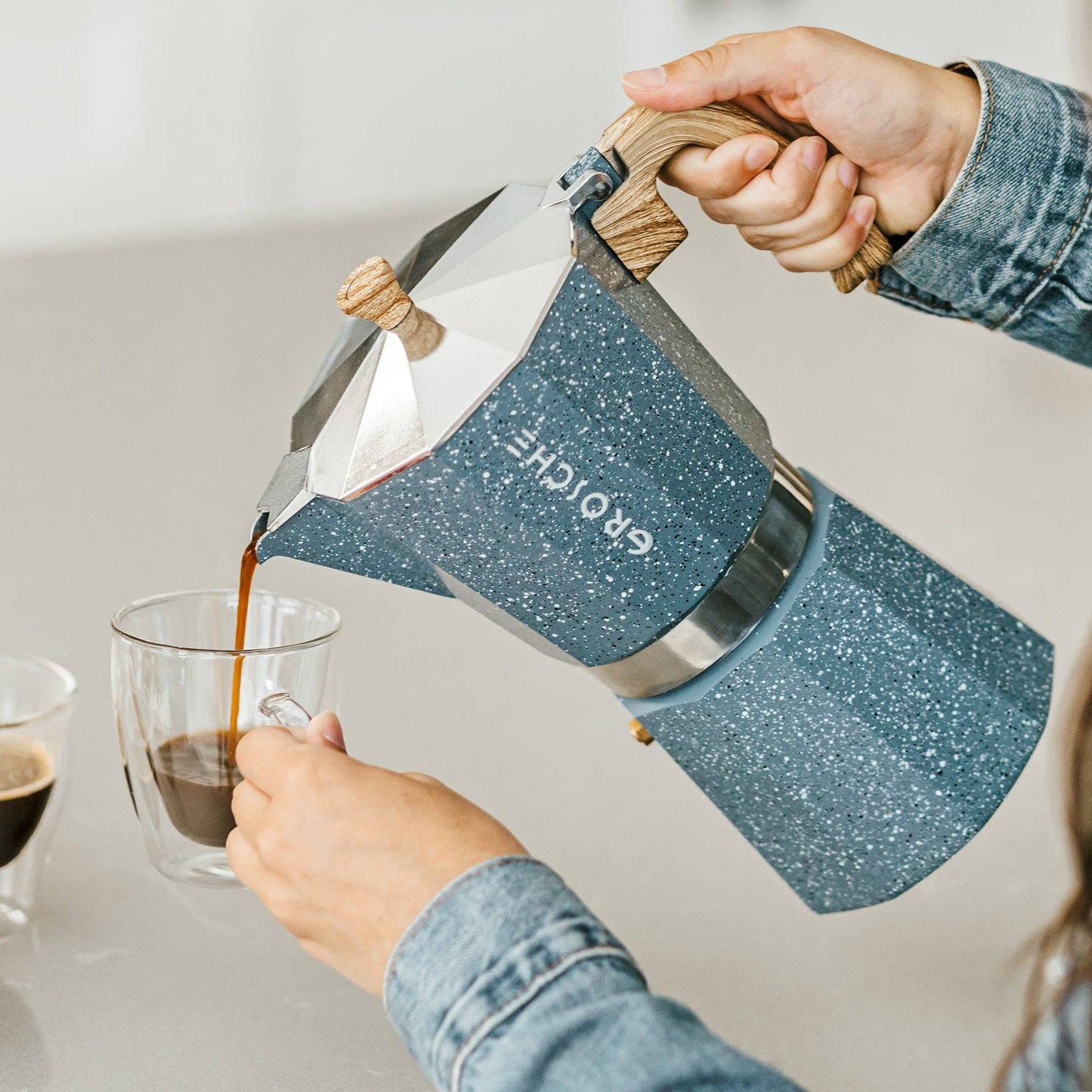 Milano Stone Stovetop Espresso Maker 6-9 Cup  - Indigo Blue