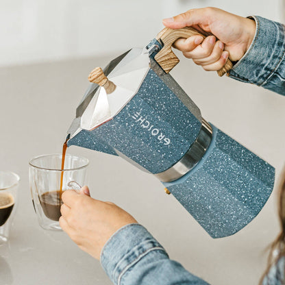 Milano Stone Stovetop Espresso Maker 6-9 Cup  - Indigo Blue