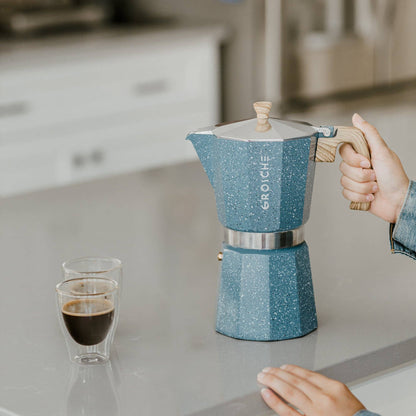Milano Stone Stovetop Espresso Maker 6-9 Cup  - Indigo Blue