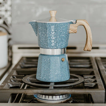 Milano Stone Stovetop Espresso Maker 6-9 Cup  - Indigo Blue